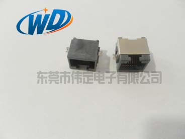 開(kāi)口超上沉板貼片型RJ45連接器 SMT 8P8C網(wǎng)絡(luò)接口反向半包殼板上高度7.50mm